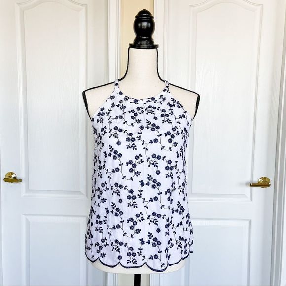 Ann Taylor XXSP Embroidered Floral Black & White‎ Halter Top - Picture 2 of 14